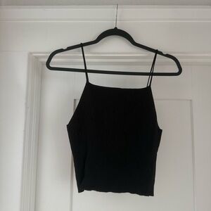 Black Ribbed Knit Spaghetti Strap Crop Top